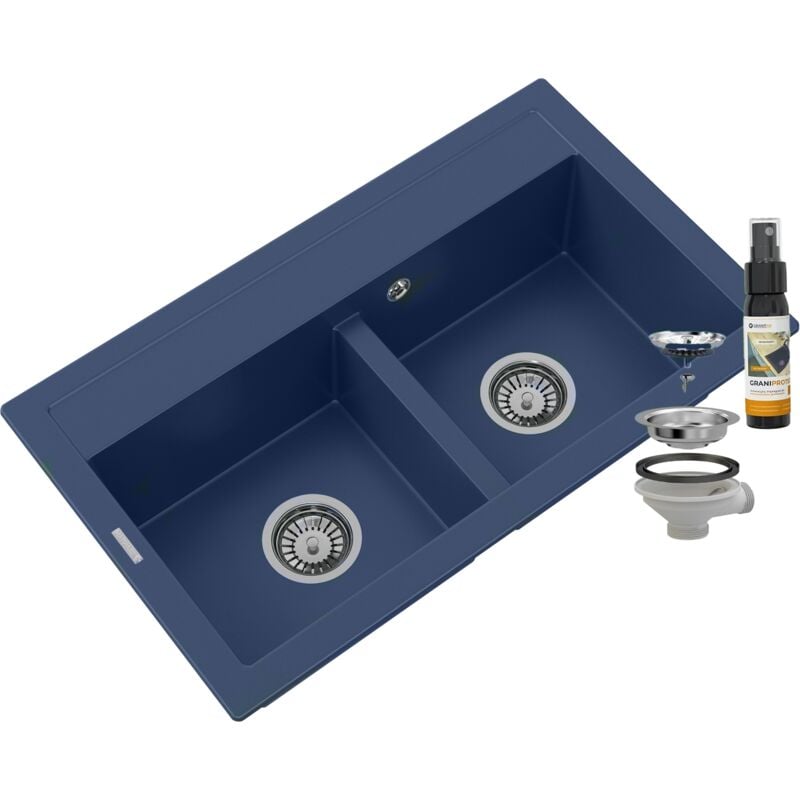 Granitan - vier double bac en granit siphon chromé duet