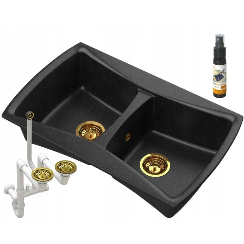 Granitan - vier double bac en granit siphon or