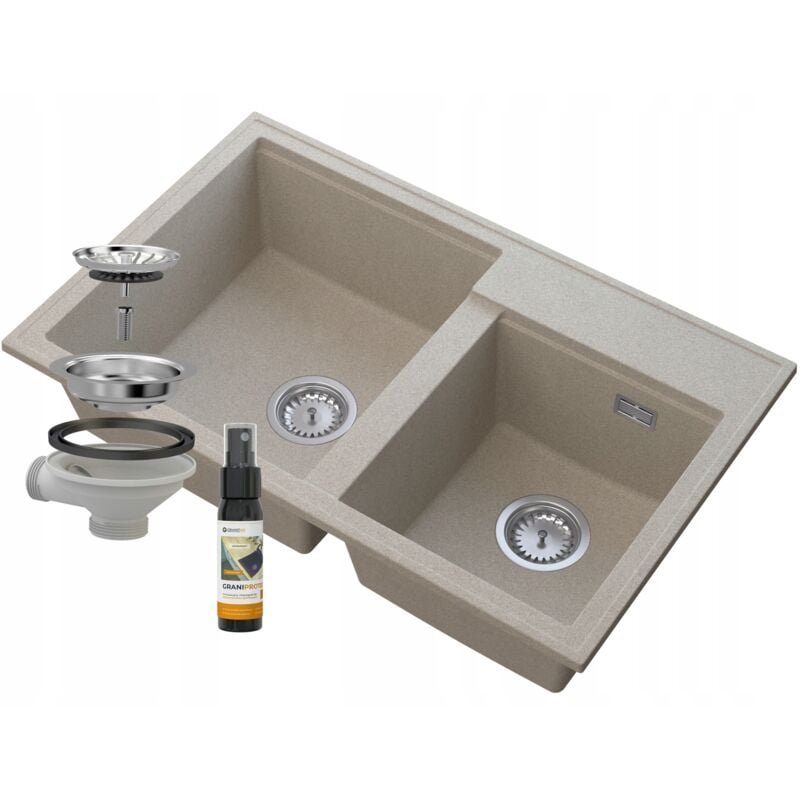 Granitan - vier double bac granite beige siphon chrome hector