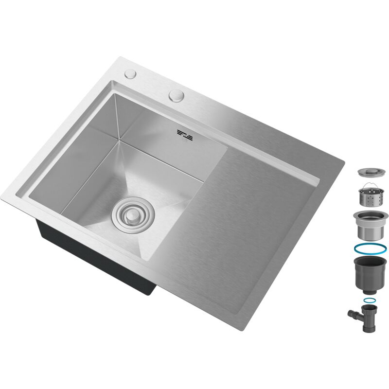 Evier en acier inoxydable avec egouttoir 1 compartiment chrome 63x50 85111934