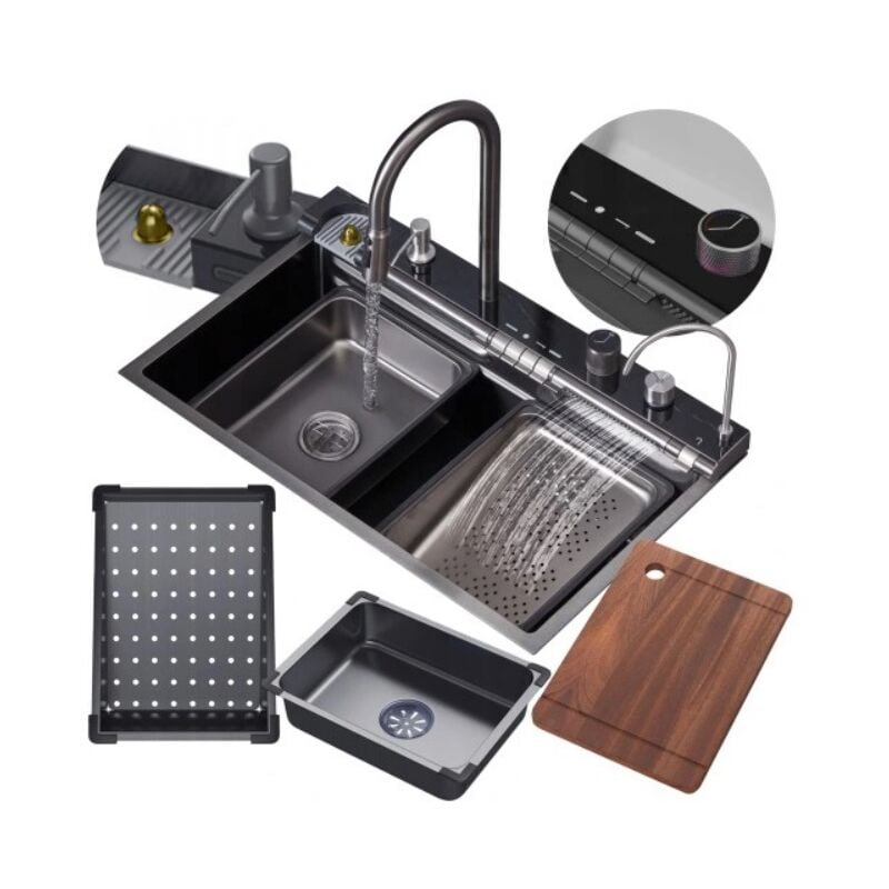 Granitan - vier en acier robinet noir cascade lave-linge panier distributeur set tourino