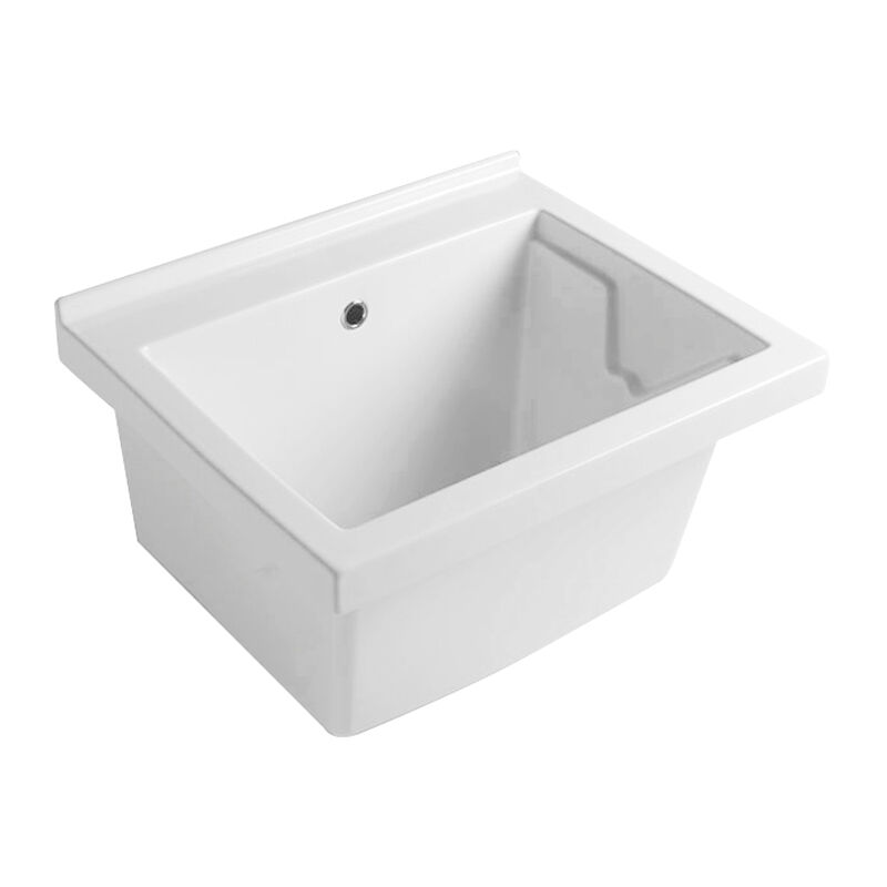 CERAMICSTORE Évier en céramique blanche avec trou de trop-plein. Sans essoreuse. Prédisposition pour robinet