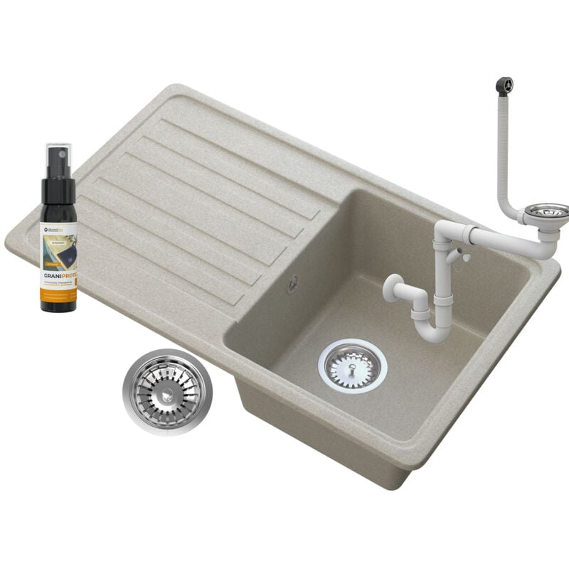 Granitan - vier en granit 1 compartiment égouttoir siphon beige citron