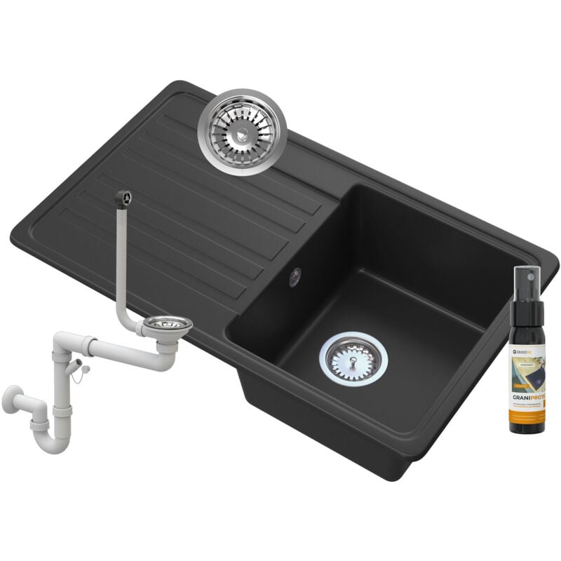 Granitan - vier en granit 1 compartiment égouttoir siphon noir citron