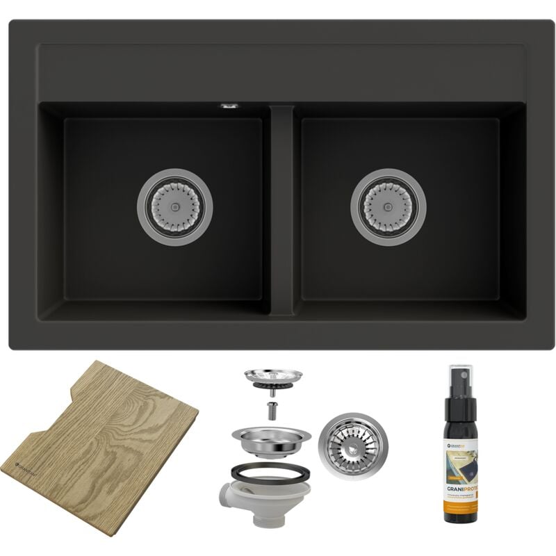 Granitan - vier en granit 2 compartiments planche chêne imprégné duet