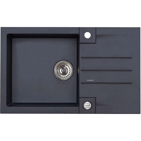 Évier en granit 78x48 cm – 1 bac avec égouttoir – Commande de vidage excentrique – Siphon pop-up avec trop-plein – Alveus