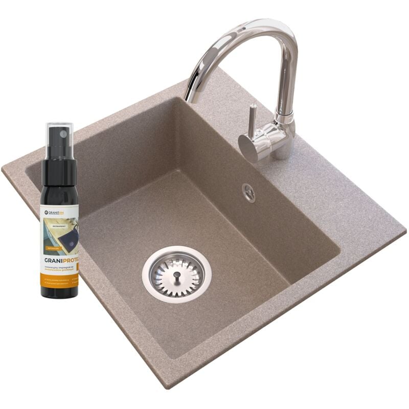 Vier en granit à un bac + robinetterie