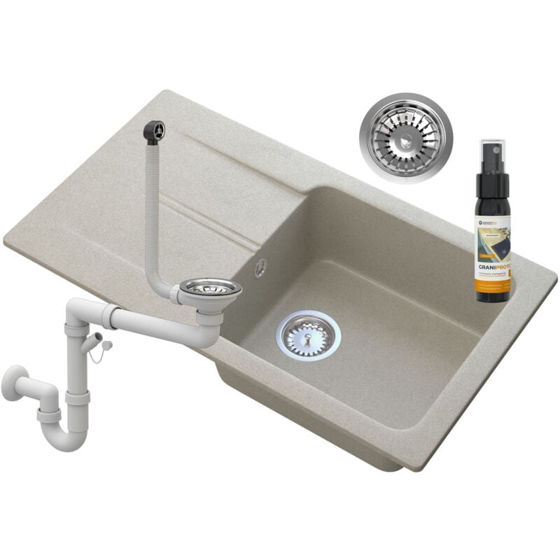 Granitan - vier en granit avec égouttoir beige siphon chrome tasos