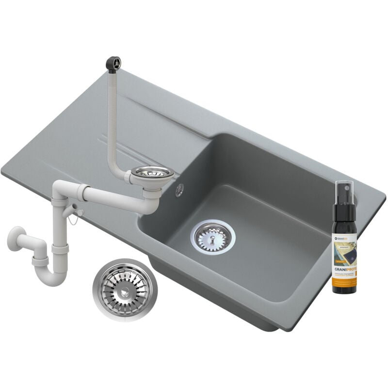 Granitan - vier en granit avec égouttoir siphon gris tasos