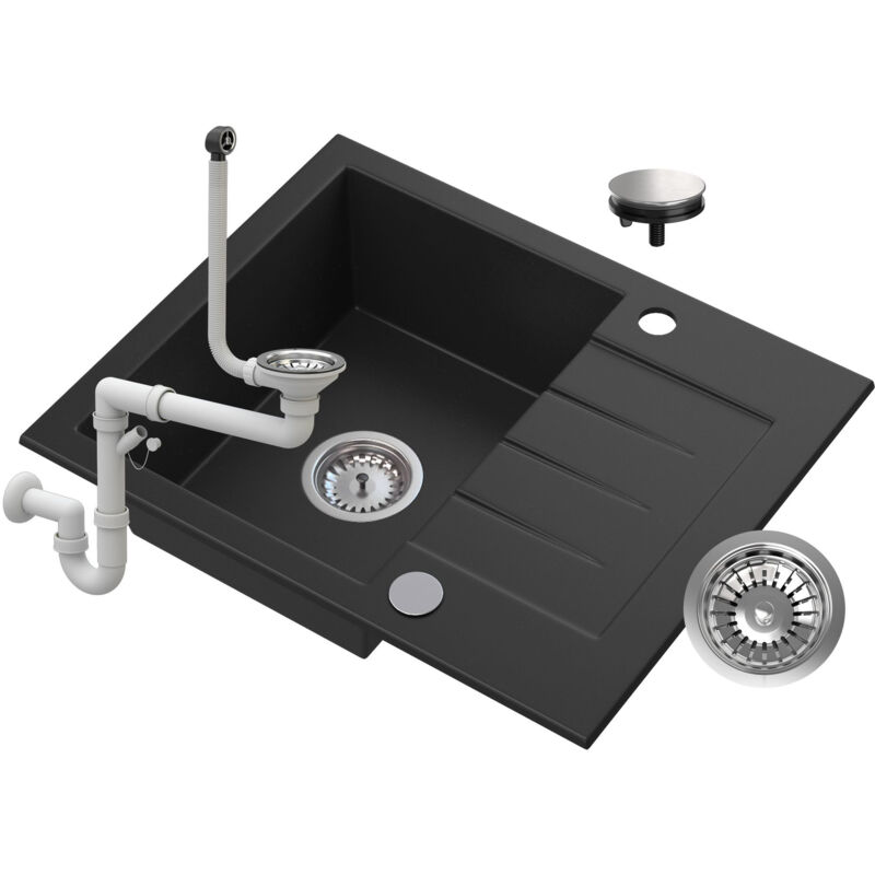 Evier en granit avec egouttoir siphon tinos noir 85111901
