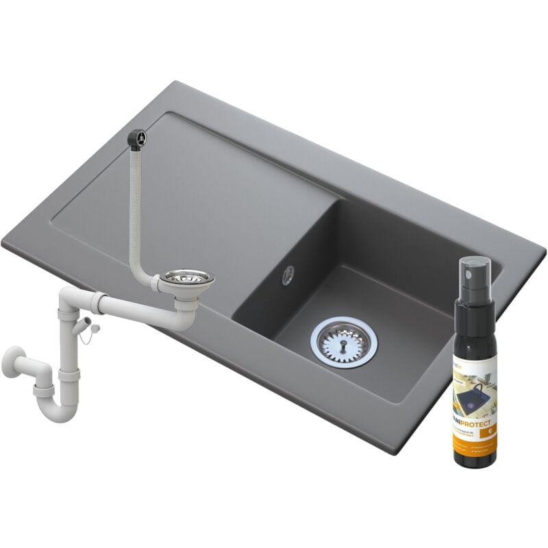 Granitan - vier en granit avec égouttoir siphon vega grey