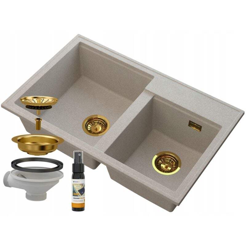 Granitan - vier en granit beige 2 compartiments siphon golden hector