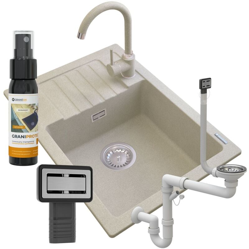 Granitan - vier en granit beige argos + mitigeur beta + siphon