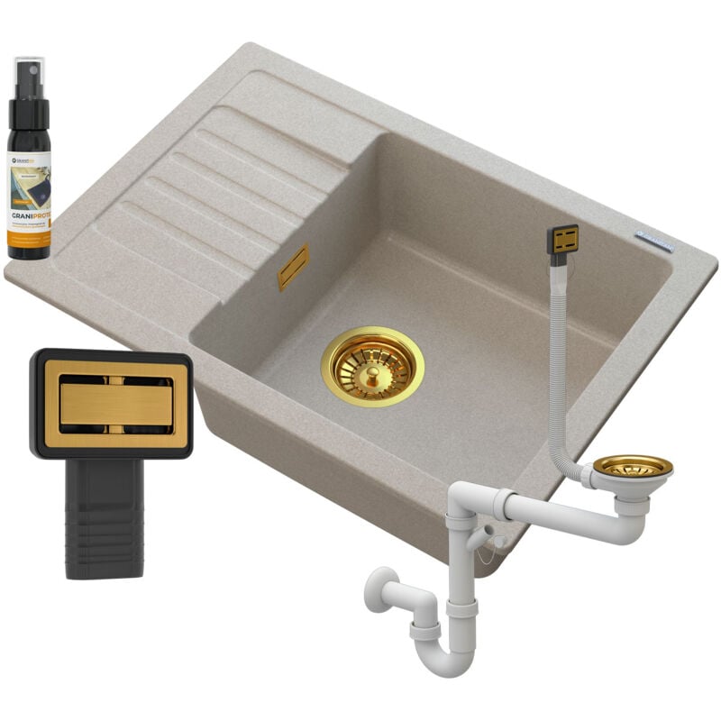 Évier En Granit Beige Argos + Siphon Square Gold
