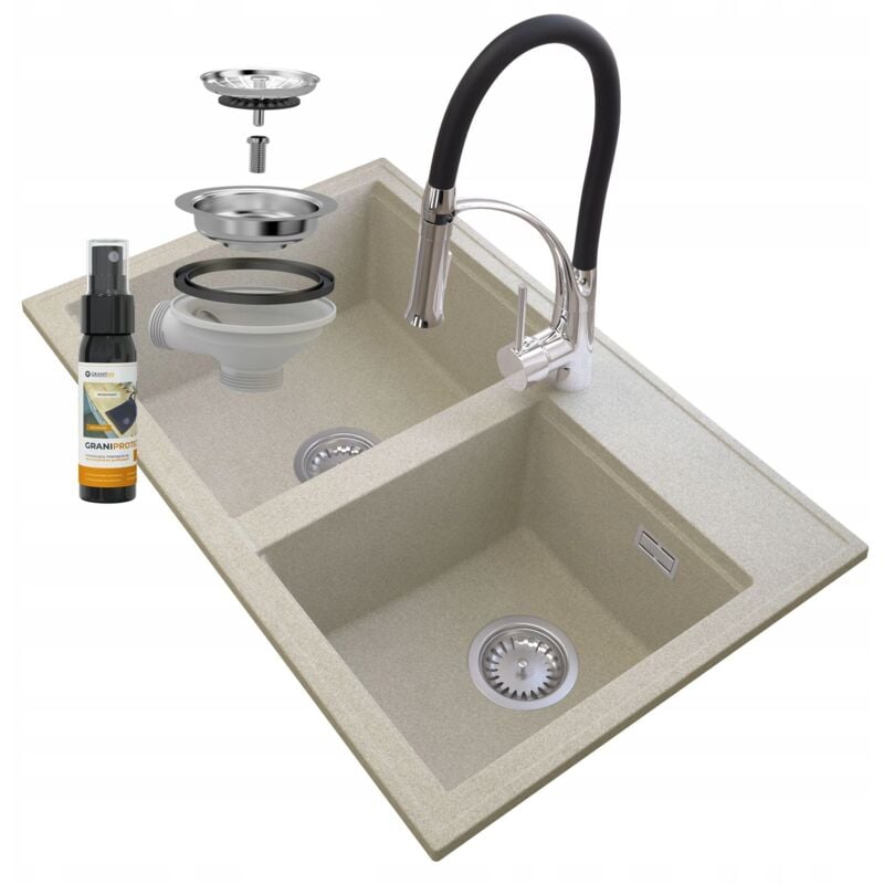 Granitan - vier en granit beige hector siphon robinet chrome