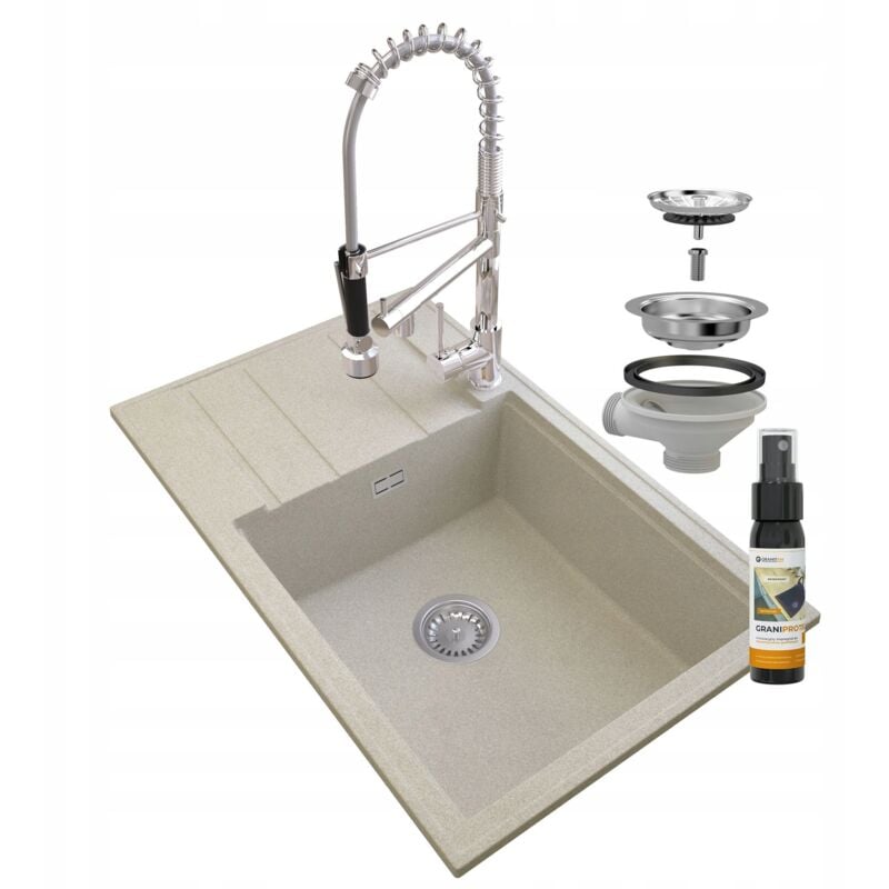 Granitan - vier en granit beige louis siphon bat spiral chrome