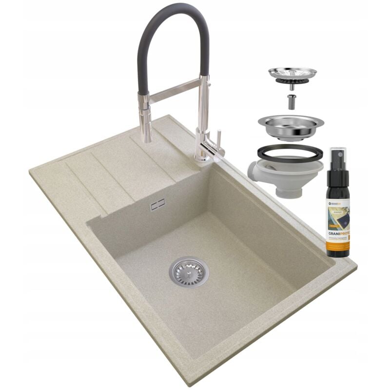 Granitan - vier en granit beige robinet siphon louis chromé