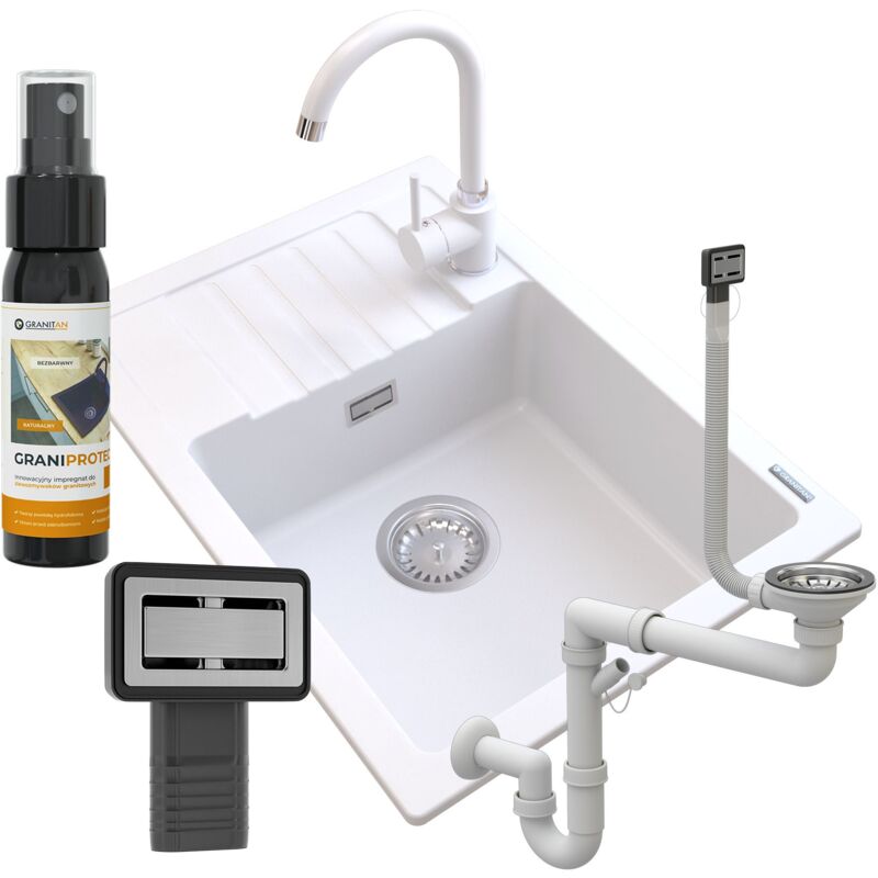 Évier En Granit Blanc Argos + Mitigeur Beta + Siphon