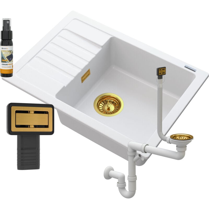 Granitan - vier en granit blanc argos + siphon square gold