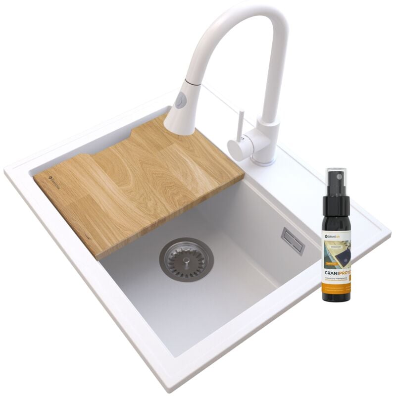 Granitan - Evier en granit blanc foxal mitigeur blanc snake 85111937