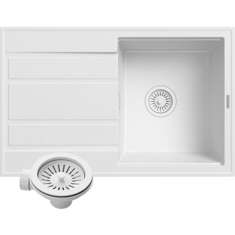 Évier en granit blanc Granitan Timor 1 bac avec égouttoir + siphon et GraniProtect