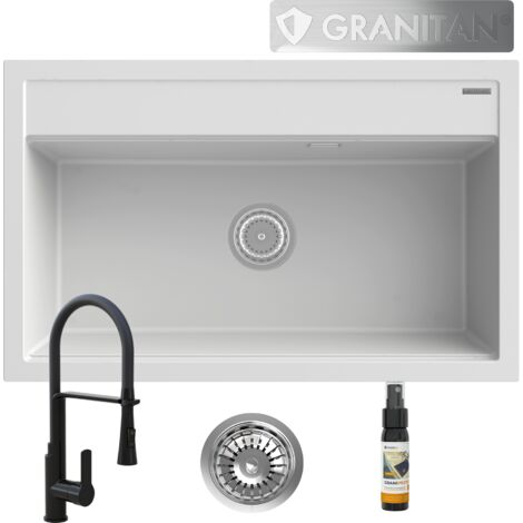 ÉVIER EN GRANIT GRAND BOL CHOIX DE COULEURS ROBINET NOIR SIPHON ASTI
