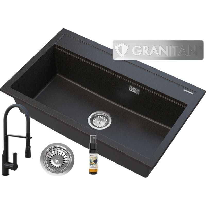 Granitan - vier en granit grand bol or noir avec mouchetures robinet siphon asti