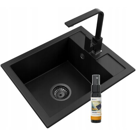 Évier en granit Granitan BEST NOIR avec mitigeur Nook et siphon - 1 bac - 50x40 cm