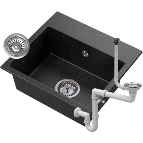 Évier en Granit Granitan MILOS avec Siphon - 1 Bac - 450x420 mm - Noir Moucheté