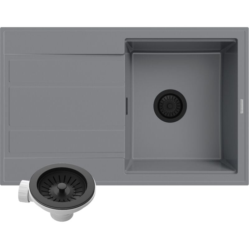 Évier En Granit Gris Avec Égouttoir Monocuve Siphon Timor Set