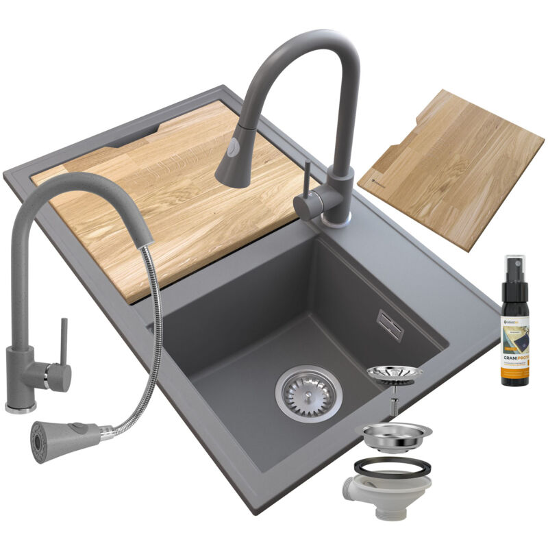 Granitan - Evier en granit gris hector siphon chrome bat snake 85111894