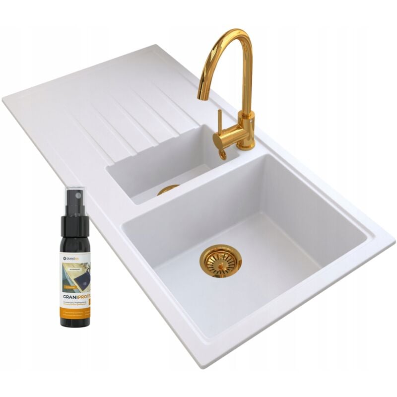 Granitan - vier en granit + mélangeur + siphon mural or d