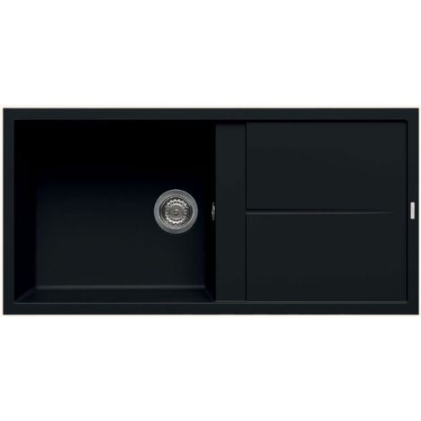 Évier en granit noir 100x50 cm – 1 bac réversible avec égouttoir – Équipement inclus : bonde, siphon, tuyaux d'évacuation – Luisina