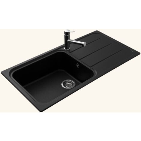Évier en granit noir 100x50 cm – Évier à encastrer réversible avec bonde et siphon – Bac à laver 1 grand bac – Pour meuble sous évier 80 cm – EWI