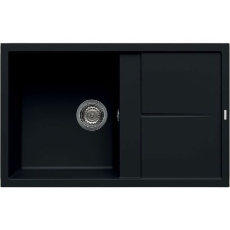 Évier en granit noir 79x50 cm – 1 bac réversible avec égouttoir – Bonde et siphon inclus – Pour meuble sous évier 50 cm minimum – Luisina