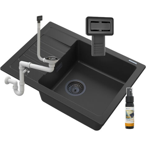 ÉVIER EN GRANIT NOIR ARGOS + SIPHON CARRÉ NOIR