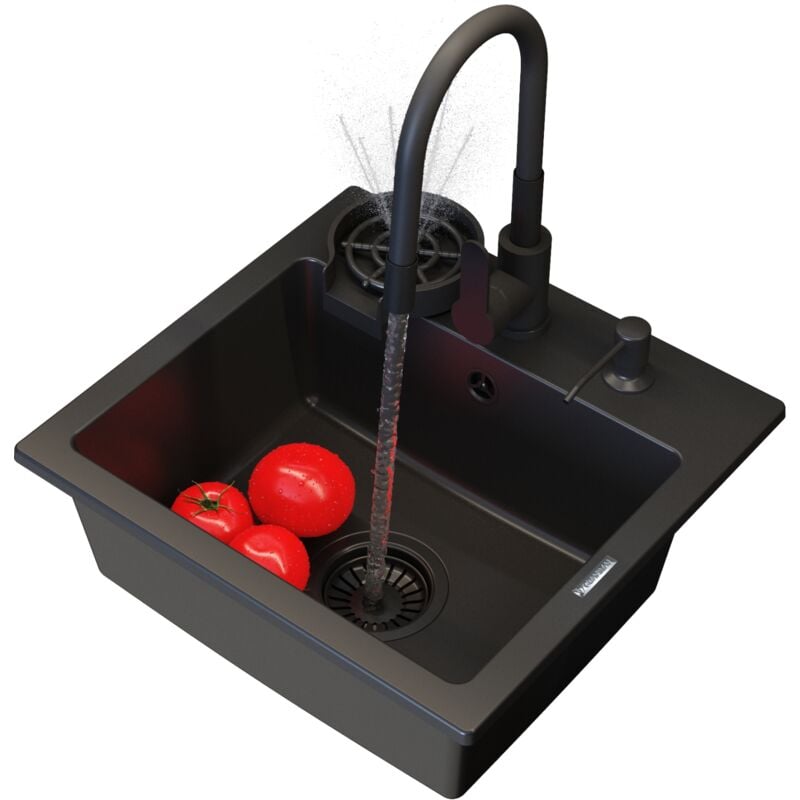 Granitan - Evier en granit robinet noir distributeur lave linge ensemble de cuisine teor 84802633