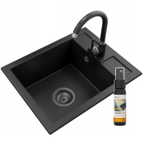 Evier en granit  robinet noir  siphon noir 85111829