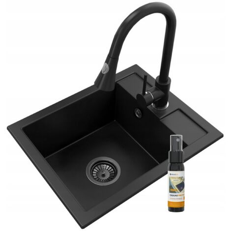 Evier en granit  robinet noir  siphon noir 85111903