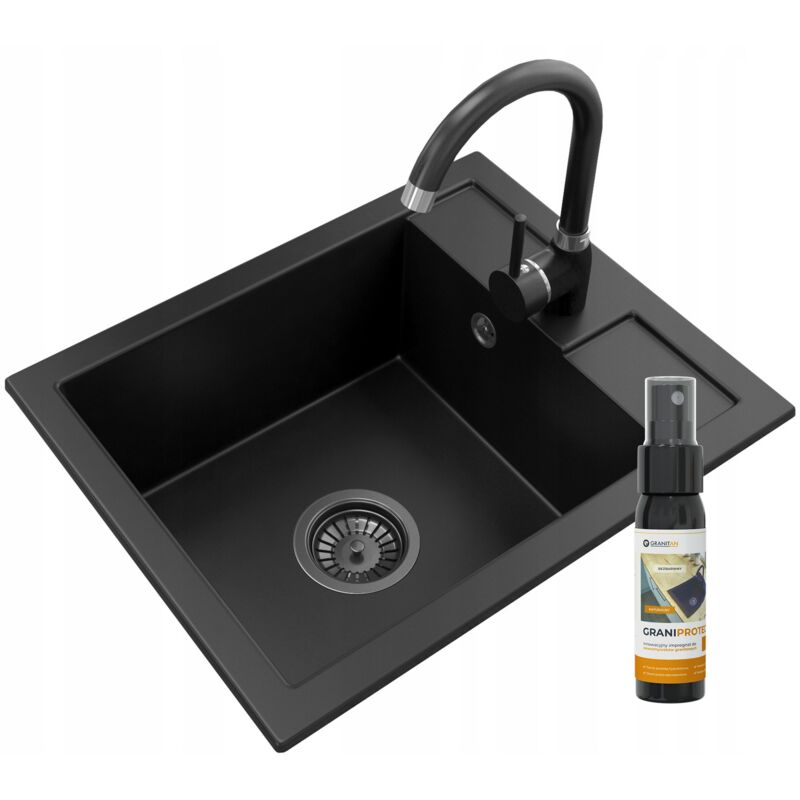 Evier en granit robinet noir siphon noir 85111829