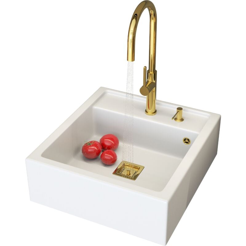 Granitan - vier en granit scandinave farmhouse blanc robinet distributeur d'or