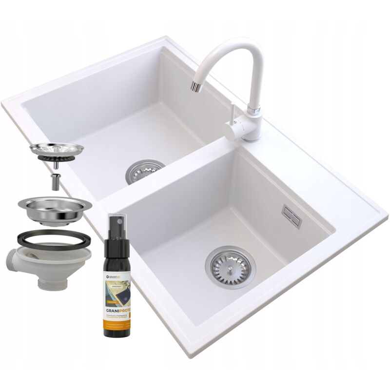 Granitan - vier en granit siphon blanc robinet chromé hektor