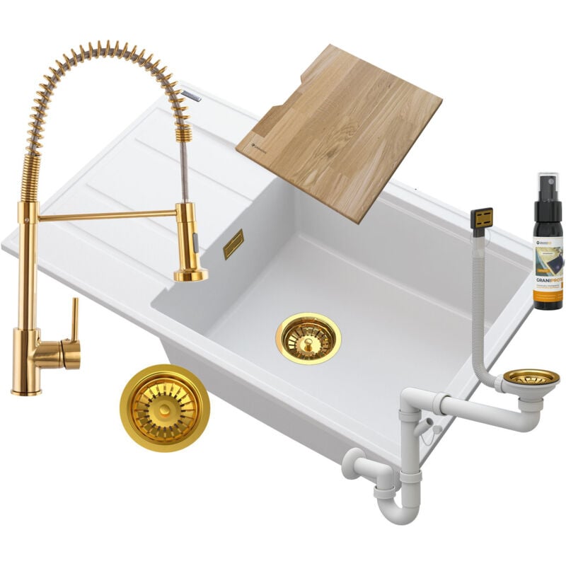 Granitan - vier en granite robinet louis blanc égouttoir en or