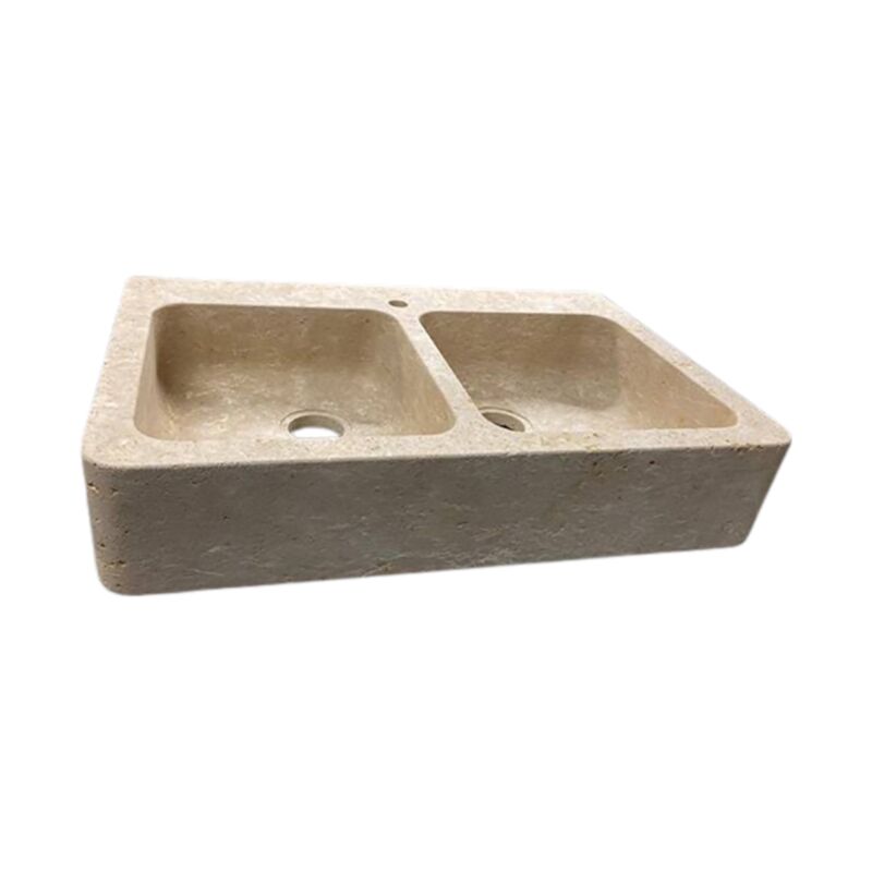 Comptoir Des Pierres - Evier en pierre Bonnieux 2 bacs - 110 x 60 x 15 - Charmot Clair Adouci