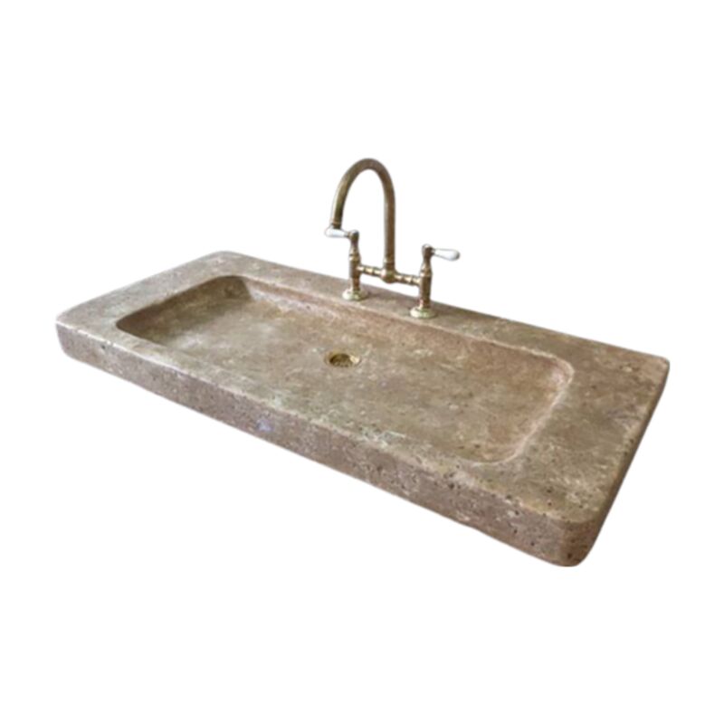 Comptoir Des Pierres - Evier en pierre Senanque 1 bac - 90 x 60 x 15 - Lanvignes Doré Jaune Vieilli