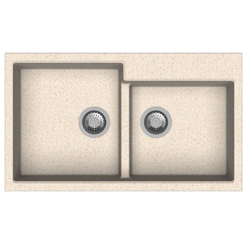 Toscohome - Evier en quartz 86x50 cm avec 2 cuves couleur avoine - Tip Toe N200