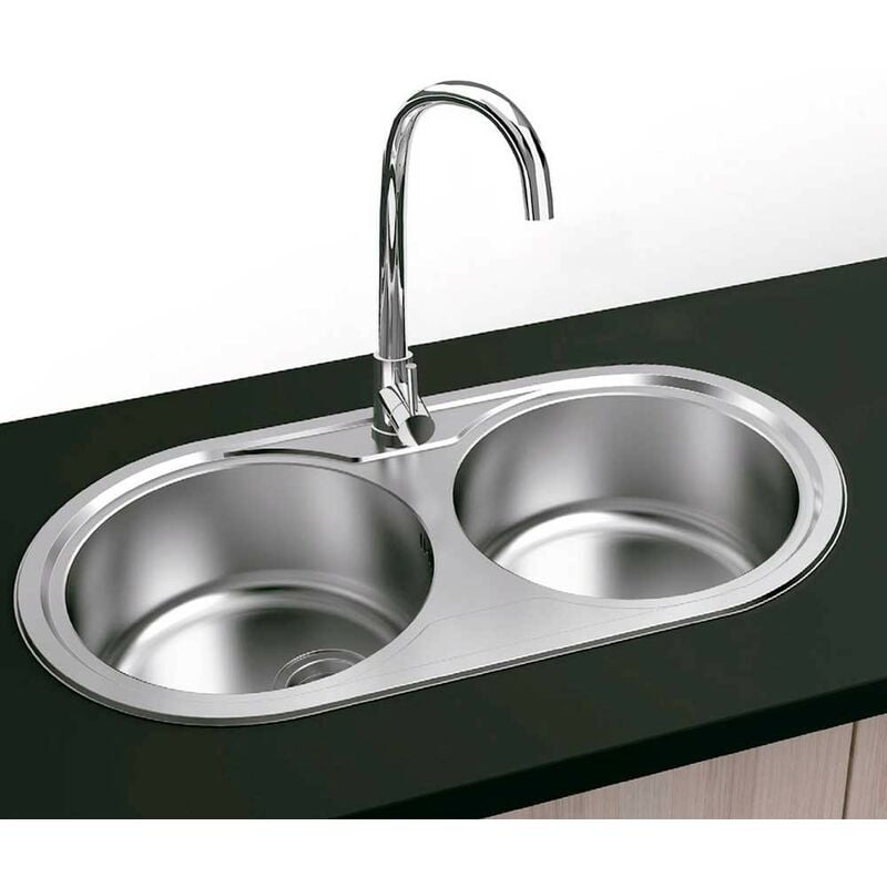 Gresinex - Evier encastré 84 x 44 Paris - 2 cuves - Inox