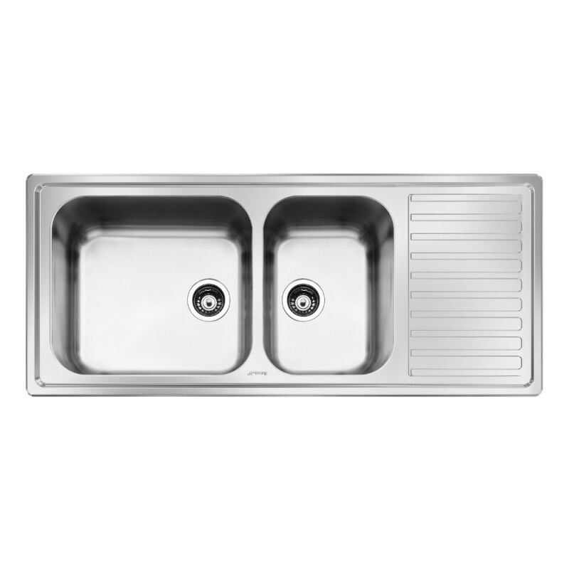 Evier encastrable 2 cuves et égouttoir droit 116x50 inox brossé Smeg LG116D2
