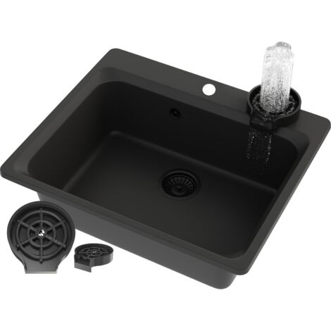 Évier Encastrable Granit Noir Granitan Zante avec Nettoyeur Automatique et Siphon - 1 Bac, 61,9x52,2 cm