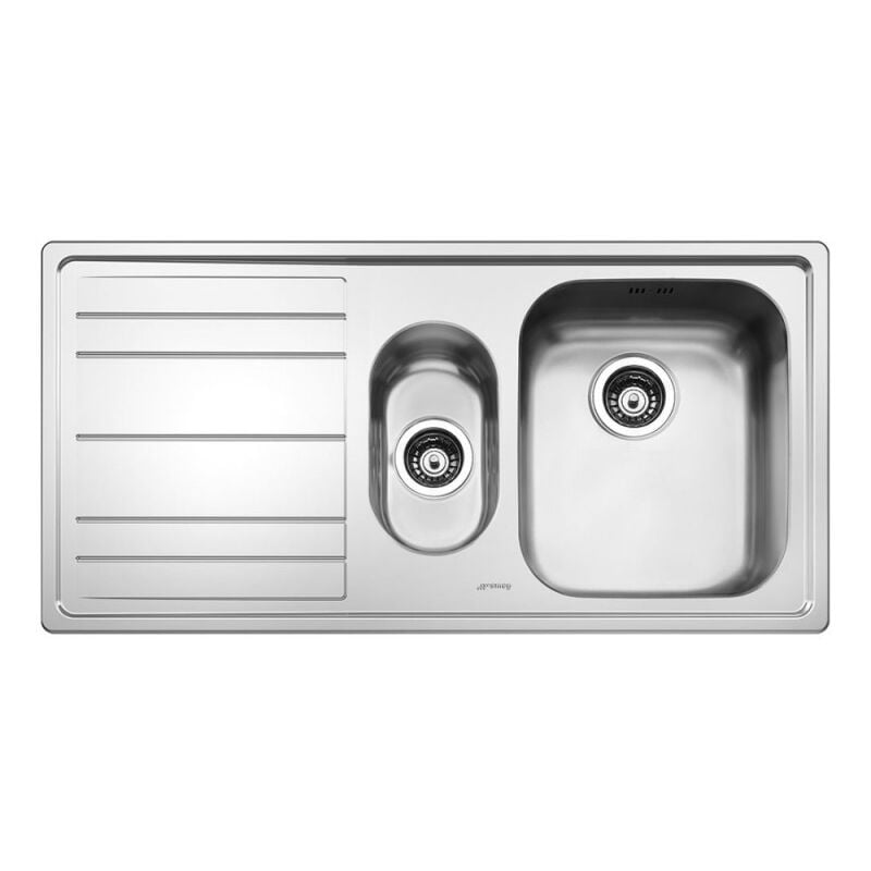 Smeg - Evier encastrable semi-encastré 2 cuves et égouttoir à gauche 100x50 LE102S2